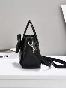 2025 新款纯色女士手提包优雅蝴蝶结装饰托特包经典单肩包适合学生、教师、白领人士、女性办公室和工作斜挎包配有可调节肩带 - 非常优雅，时尚蝴蝶结女士钱包，时尚女士优雅包情人节礼物爱浪漫优质简约时尚最佳礼物，黑色 - 彩色 - 查看 3