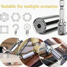 1Set Adult Men's Super Universal Sleeve Tool Two Pieces Set - Equipped With Connecting Rod, Handle Set With Electric Drill Adapter, Cool Gadget, Universal Hardware Torque Wrench Head Kit, Socket Wrench Steel 7-19mm Wrench, Key Portable Manual Tool, Repair Wrench, Birthday Gift For Dad, Husband, Men