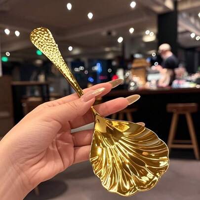 2pcs Gold Ramadan Serving Spoons, Stainless Steel Thickened Serving Spoon, Mixing Spoon, Rice Spoon, Soup Spoon, Home/Restaurant/Hotel Banquet Use