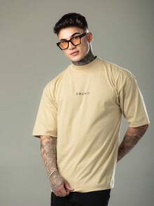 DMUNIZ Oversized Streetwear Turtleneck Printed Chest T-Shirts Kit 2 - 海軍藍/卡其色 - 查看 7