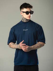 DMUNIZ Oversized Streetwear Turtleneck Printed Chest T-Shirts Kit 2 - Brown/Navy Blue - View 7