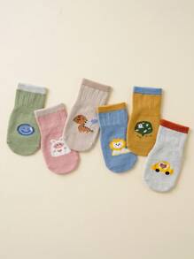 6 Pairs Glue Dotted Kids Boat Socks, Adorable Animal Pattern Breathable Infant Baby Socks, Unisex