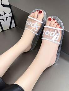 2026 Nuevas sandalias de plástico transparente de moda para mujer, sandalias de ducha de cristal para interiores de verano, resistentes al deslizamiento y de alta calidad, versátiles sandalias transparentes de playa - Blanco - Ver 4