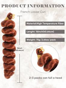 16 英寸编织法式松散卷曲钩针头发，锈棕色活力法式卷曲编织接发 - 预拉伸，1 包高温松散波浪卷曲编织接发，适合女性自然造型圣诞新年狂欢节音乐节使用 - 彩色 - 查看 3