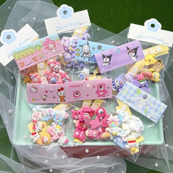 Sanrio 10 piezas de Kuromi de Sanrio, estilo de dibujos animados, pasador de pelo de resina linda, colgante, scrapbook, artesanía, Cinnamoroll, miniatura DIY, ornamento, accesorios, de vuelta a la escuela