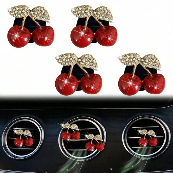 مزين فاخر لعطر السيارة على شكل زهرة الكرز المرصعة بالألماس، معطر هواء السيارة بشكل فاكهة، ديكور سيارة للنساء للتعليق بمكيف الهواء