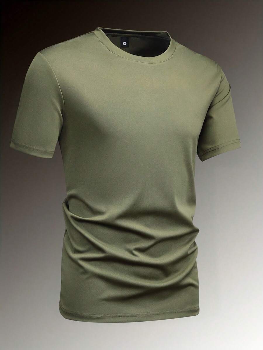 Men's Summer Solid Color Basic Round Neck T-Shirt - Casual Short Sleeve T-Shirt, Fashion Leisurewear Outdoor Men's Half Sleeve Top With Stretchy Detail - Adult Casual Daily And Weekend Wear, Suitable For Outdoor Activities