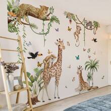 Tropical Animal Printed Wall Stickers, Giraffes, Leopards, Monkeys And Other Animals. Immerse Yourself In Nature