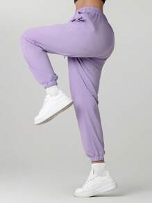 1pc Women's Solid Color Casual Pocket Design Pants, Versatile For Daily Wear, Hiking, Traveling, Trekking, Running, Cycling, Jogging