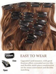 18-30inch Long Wavy Clip-In Hair Extensions, 7pcs/Set Thick Hair Pieces With Invisible Clips, Soft Synthetic Fiber, Black, For Women