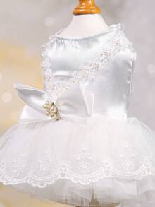 1 件宠物服装，狗/猫服装，小型犬休闲时尚可爱浪漫连衣裙系列包括适合博美犬、泰迪的亮面婚纱 - 白色 - 查看 6