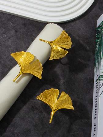4-24pcs/Set Gold Ginkgo Leaf Napkin Rings For Outdoor Wedding, Party, Daily Table Decor