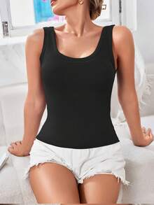 1PC Casual Basic Camisole Top Solid Ribbed Sports Bra U-Shape Open Back With Padded Workout Sports Crop Top For Women Push Up Bra Seamless Lingerie Women Sexy Underwear Casual Versatile Tank Top - Black - View 4