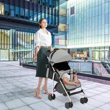 Cochecito de 4 ruedas, con sombrilla grande, 0-4 años, máx. Carga 70 kg (con cojín de algodón, mosquitera y portavasos) - Gris - Ver 5