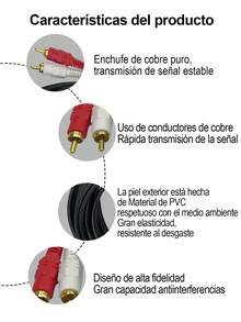 1 Pieza Cable RCA de dos canales, RCA Male to 2RCA Male Composite Audio Cable,5 metros de cable, L y R. - 2RCA-MM05 - Ver 6