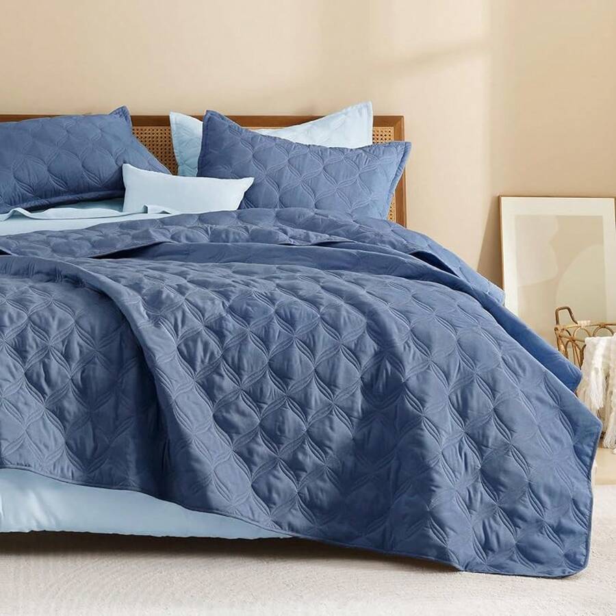 Size Quilt Bedding Set Teal - Full Lightweight Comforter Bedspreads & Coverlets Turquoise - Bedding Cover Bed Decor All Season - 3 Pieces (1 Quilt, 2 Pillowcases) - 12 - 海洋藍 - 查看 1