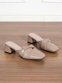 女士户外时尚粗跟凉鞋，优雅百搭高跟鞋 - 卡其色 - 查看 5