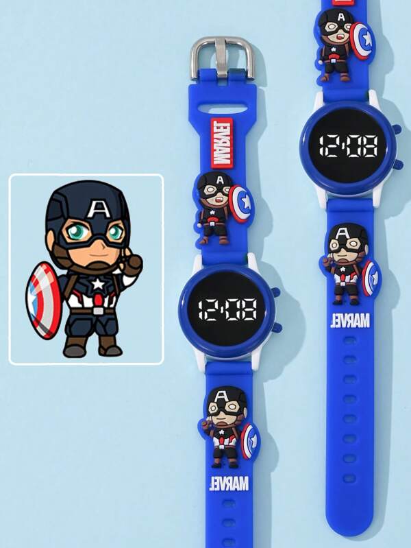 Disney 1pc Disney Boys' Marvel Cartoon Round LED Digital Electronic Watch, Suitable For Daily Wear And As Gift