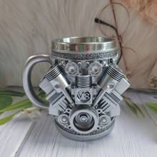 1 pieza Taza de acero inoxidable con diseño de motor V8, taza de café de acero inoxidable personalizada, diseño de motor V8 y V6, duradera y elegante, perfecta para entusiastas de los automóviles - Multicolor - Ver 6