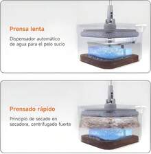 Mop Giratorio 360º – Sistema con Separación Automática de Agua Limpia y Sucia – Incluye 2 Repuestos de Microfibra – Cubeta Compacta con Drenaje y Cepillo Interno – Limpieza Rápida (Gris Claro) - Gris Claro - Ver 8
