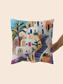 1 件波西米亚几何抽象抱枕套，2D 单面印花，仿刺绣细节，装饰性柔软毛绒沙发垫套，适用于办公室、家庭、卧室、客厅（不含枕芯） - 无刺绣 - 多种尺寸 - 彩色 - 查看 6