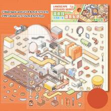 Diy Cute, Stress-Relieving, Stacked Stickers, 3d Stereoscopic Stickers With Miniature Landscape Stickers, Factory Assembly Line Scenes School Supplies,Back To School