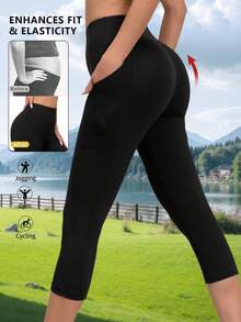 2025 High Waisted Pocket Seven Quarter Yoga Pants, Sports Shorts, Leggings, Casual Pants, Tight Pants, Shark Pants, Sexy Belly Tightening And Slimming, Tight Fitting And Hip Lifting, Suitable For Outdoor Leisure, Sports, Fitness, Cycling, Dating, Suitable For Mobile Phones. [ Women's Clothing Factory Quality Specified Version ] - Black - View 4