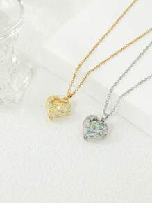 1pc Angel Wing & Heart Shaped Gold Plated Zirconia Embedded Pendant Necklace, Fashion Versatile Jewelry For Women Wedding/Date, Gift For Holidays