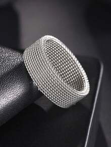 1pc Stainless Steel Flexible Mesh Ring, Minimalist & Practical Multi-Function - Silver - View 2