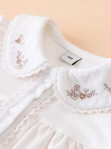女童花卉刺绣领长袖衬衫，秋季 - 白色 - 查看 3
