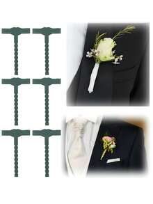 6Pcs Brooch For Groom Bridal Wedding, DIY Corsage Pins, Wedding Buttonhole Flowers Pin, High-End Bouquet Holder, Wedding Corsage Making Material T-Shaped Chest Buckle, Holder, Valentine's Day Flower Bundle Stand, Wedding Supplies - Multicolor - View 1