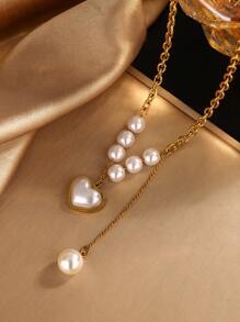 1 Set Romantic Heart Shaped Pendant & Beaded Stainless Steel Jewelry Set, Suitable For Women's Fashion Wear Or Gifting Loved Ones For Holidays