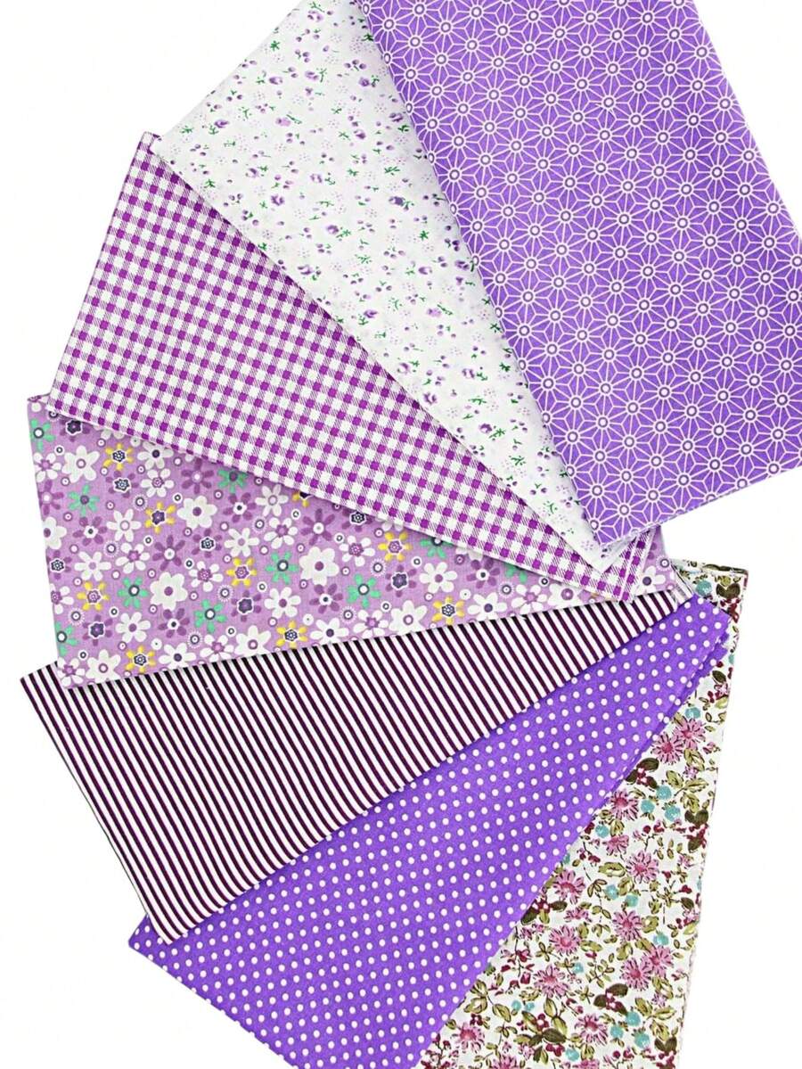 Set de 7 piezas de parches de tela estampada de algodón, incluye piezas de tela precortadas para acolchado, costura y manualidades de patchwork DIY - Morado - Ver 1
