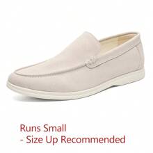 Men's Outside Seam Moccasin Almond Toe Low-Top Lightweight Slip-On Suede Loafers For Spring/Summer In Beige