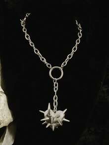 1 件银色荆棘心形吊坠项链，金属时尚朋克风格，适合男女，适合日常佩戴、派对、音乐节、音乐会 - 銀色 - 查看 2