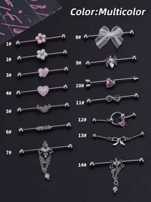 1 pieza Pendiente industrial de flor colorida y dulce con perla falsa, pendiente industrial de acero inoxidable con corazón rosa para mujer y hombre, piercing de cartílago y hélix, barra industrial de 38 mm (1 1/2 pulgadas) con lazo blanco para bodas, san valentín, navidad, fiestas, uso diario y salidas sociales