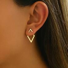 Minimally Geometric Two-Way Style Earrings - A Versatile Gold-Plated Fashion Accessory For Daily Wear, Without Gemstone Inlay