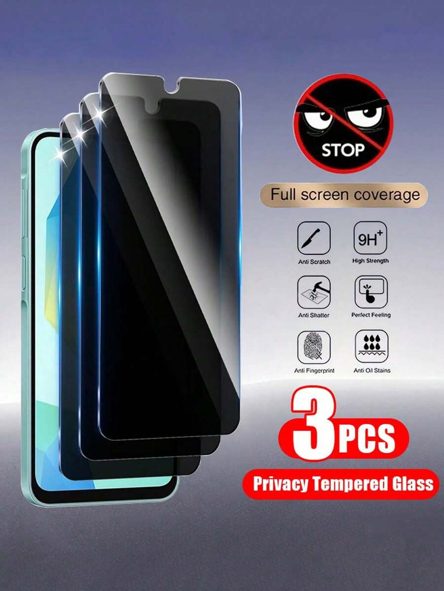 3 包隐私屏幕保护膜，适用于三星 Galaxy，防窥私人钢化玻璃膜，9H 硬度，防刮，无气泡，适合生日、家人、朋友防窥的礼物，手机屏幕保护膜，手机配件