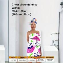 2 Stücke/Set Damen Baderock und Duschhaube Set super weich verstellbar - multifunktionales tragbares Handtuchkleid, süßer Pandadruck Muster, saugfähiges Badetuch Zuhause, sexy strapazlose Badeklimarock, Haartrockenhaube Set, geeignet für Badezimmer, Dusche, Spa, Sauna und Strand Rückkehr zur Schule