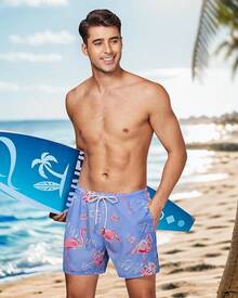 Bañador para hombres con entretela de compresión de 5 pulgadas de entrepierna, traje de baño forrado para hombres - Flamenco azul - Ver 3