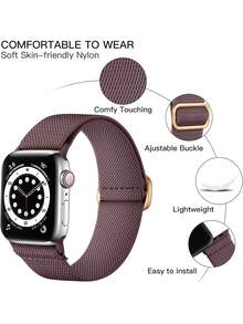 尼龙表带，兼容 38mm、40mm、41mm、42mm、44mm、45mm、46mm、49mm 表盘。柔软、透气、弹性尼龙表带。兼容 Series Ultra/11/10/9/8/7/6/5/4/3/SE。男女皆宜的运动休闲表带。佩戴舒适。 - 煙紫色 - 查看 2