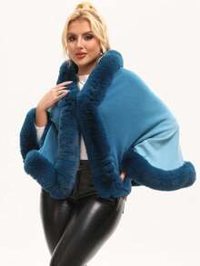 1 chiếc áo choàng Poncho dệt kim Acrylic giả cổ lông chồn màu trơn, phong cách cổ điển thanh lịch phù hợp với váy sườn xám hoặc váy dạ hội, áo khoác cardigan dệt kim ngắn cho mùa thu/đông - Nhiều màu - Xem 27