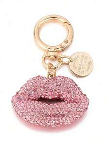 1 件时尚全水钻唇形手机吊饰汽车钥匙扣可爱合金耳机盒包配件情人节背包装饰钥匙扣包包汽车配件女士 - 彩色 - 查看 5
