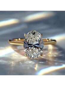 Anillo de compromiso elegante con corte oval de circonita cúbica sintética con incrustación dorada - perfecto para novias, bodas, fiestas y regalos de San Valentín | Piedra brillante de lujo | Engaste de cuatro garras para un ajuste firme, accesorios para fiestas | Joyería elegante