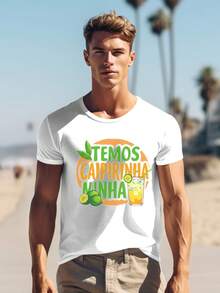 Temos Caipirinha Minha T-Shirt - 220g Cotton Tee For Cocktail Lovers - Brazilian Drink Design - Summer Vibes Shirt - Lime Cachaça Graphic Tee - Soft Comfortable Fit - Unique Gift Idea - Casual Wear Top 0001 - White - View 1