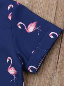 Toddler Baby Boys Clothes Set, Summer Kids Flamingo Print Shirt Top+Solid Shorts - Màu xanh lam - Xem 4