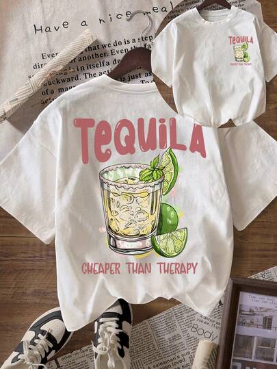 TEQUILA Cocktail Summer Club T-Shirt Women Casual Round Neck Short Sleeve T-Shirt