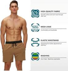 Shorts de baño para hombres de secado rápido con bolsillos con cremallera y forro de malla - Yd5#caqui - Ver 3