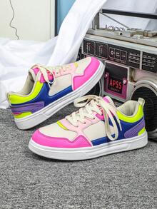 多色多巴胺拼布时尚运动休闲运动鞋，时尚校园滑板鞋，步行鞋，校鞋，适合节假日和节日，很棒的礼物