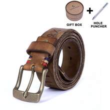 WIECZNE 复古真皮男士腰带，加厚头层牛皮针扣腰带，配礼盒，意大利纯牛皮高端
